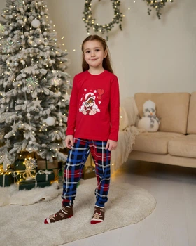 Дитяча піжама на дівчинку зі штанами - Новорічний ведмедик - Family look для родини зріст 110-116