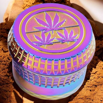 Гриндер для подрібнення тютюну Grinder Three Hemp Leaf Colorfull Ice