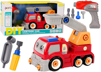 Ciężarówka do skręcania LEAN Toys DIY Bajkowa z wyciągarką Czerwona (5905991018902)