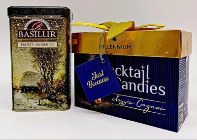 Подарочный набор черного цейлонского чая Basilur Морозное утро + конфеты Millennium Cocktail Candies