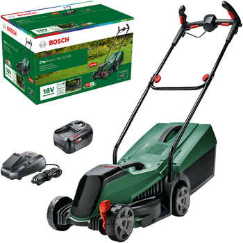 Аккумуляторная газонокосилка Bosch CityMower 18V-32-300 + 1 x аккумулятор PBA 18V 4.0 Ah + Ящик для травы 31 л + Зарядное устройство AL 1830 CV (06008B9A07)