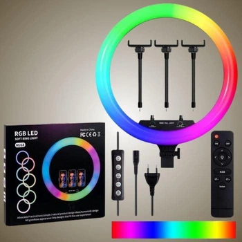 Професійна кільцева LED лампа RGB 45 см (3 кріплення, пульт) -MJ18.
