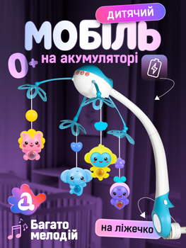 Мобиль на кроватку с проектором музыкальный детский музыкальная карусель для кроватки новорожденных младенцев детские музыкальные карусели мобили 3 в 1 A1 голубой (889982A-Blue)