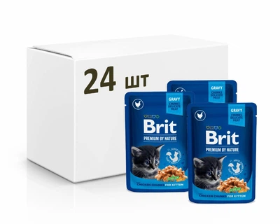 Блок влажных кормов Brit Premium Cat Pouch для котят, с курицей, 24 шт х 100 г (8595602506026)