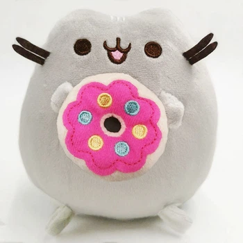 Мягкая игрушка Pusheen cat Кот с большим пончиком в лапках 15х12 см Серый n-12315