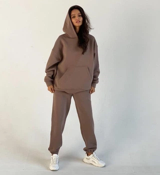 Спортивный теплый женский костюм флис свободного кроя РВ 6021 XL мокко