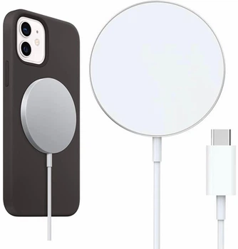 Беспроводная зарядка MagSafe Charger для Apple iPhone 8/X/11/12/13/14/15/16 Pro Max Беспроводное зарядное устройство Маг Сейф Type-C (USB-C) Silver-White