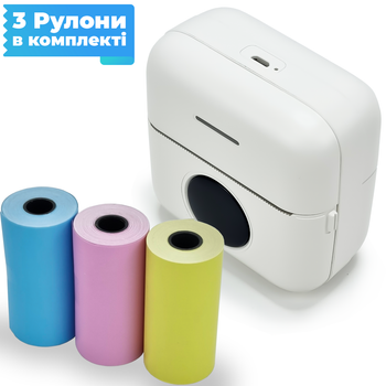 Портативный термопринтер JETIX Mini Printer Student, мобильный мини + 3 рулона цветной термобумаги в комплекте