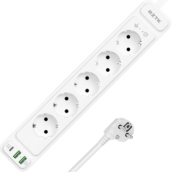 Сетевой фильтр-удлинитель RZTK Power Strip Pro 5 + 2 USB-A + USB-С (PD20W) White