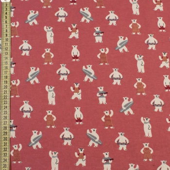 Коттон с ворсом* розовый темный, белые медведи на пляже, ш.145 (12104.003)