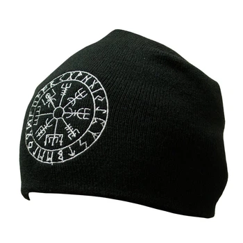 Шапка бини с вышивкой Talisman Vegvisir Futhark Черный (SHBV031)