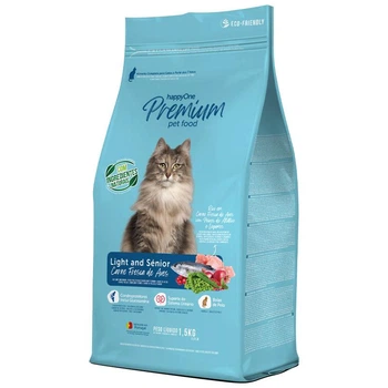 Премиум Корм для Пожилых и Малоактивных Кошек со Свежим Мясом happyOne Premium Cat Light & Senior Fresh Meat 1,5 кг