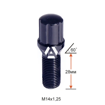 Болт колесный шлицевой A177110SD BACr M14х1,25х28мм Конус для узких отверстий в диске Черный Хром Ключ-Адаптер