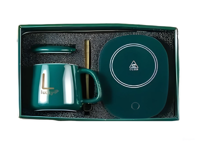 Подарунковий комплект набір чашка з підігрівом на платформі ложкою в подарунковій упаковці (478557-Prob) Зелений