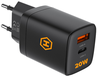 Ładowarka do telefonów Hammer RapidCharge Duo 20 W USB-A USB-C PD Black (AKC001220)