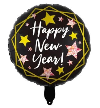 Шар фольгированный круглый "Happy New Year" звёзды (Китай)