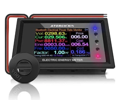 Ваттметр Atorch AT24C (Измеритель Напряжения,Тока,Мощности) AC50-300V 100A Bluetooth