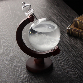 Барометр Штормгласс RESTEQ глобус большой, капля Storm glass на темной деревянной подставке