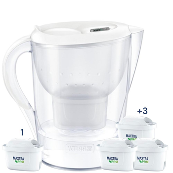 Фильтр-кувшин для воды BRITA Marella XL Memo MX 3.5 л. с 4-мя картриджами Maxtra Pro Limescale для жесткой воды (белый)