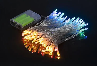 Гирлянда LED на 3-х батарейках 100 лампочек 10 метров мультицвет постоянное свечение