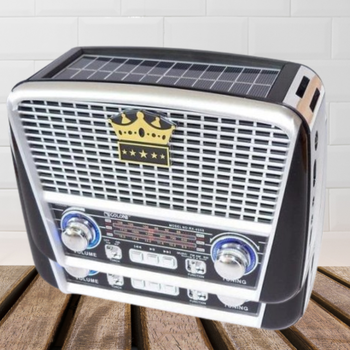 Современный радиоприемник аккумуляторный GOLON RX-455 SOLAR USB+SD солнечная батарея FM радио LED фонарик Silver