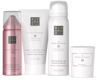 Набор Rituals The Ritual Of Sakura Gift Set S Крем для тела 70 мл + Скраб для тела 70 мл + Гель для душа 50 мл + Ароматическая свеча 25 г (8719134184471) 