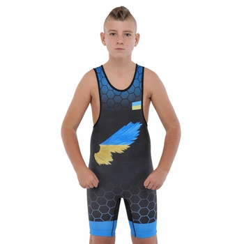 Трико для борьбы детское Ukraine SP-Sport 6605 размер 6XS (133-137см) Black-Blue