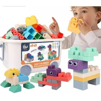Мягкий силиконовый конструктор для детей Soft rubber building blocks 80 шт (NO.6604)