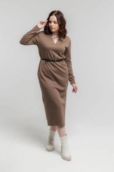 Тепла сукня в рубчик 104MONA 3XL Бежевий