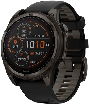 Смарт-часы Garmin fenix 8 47mm Solar Sapphire Carbon Grey DLC titanium with Black and Pebble Grey Silicone Band (010-02906-11) 
