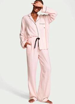 Пижама фланелевая Victoria's Secret Flannel Long Pajama Set (сорочка+штани) L Розовая полоска