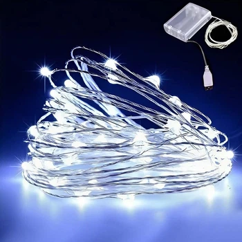 Світлодіодна LED Гірлянда 5м На USB та Батарейках Біле Світло