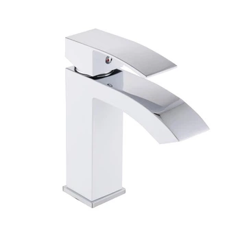 Смеситель для раковины Qtap Swan Cascada, однорычажный, с каскадным литым изливом, латунь, хром/белый (SD00051692)