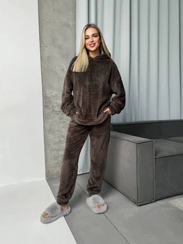 Женский костюм для дома из махры коричневого цвета 29909 42/44