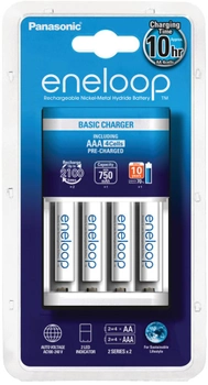 Зарядное устройство для аккумуляторов АА/ААА Panasonic Basic Charger + 4 AAA 750 мА*ч New (K-KJ51MCC04E)