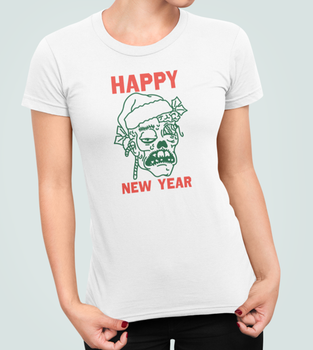 Жіноча Новорічна футболка Stedman з принтом Happy new year Санта зомбі Білий S