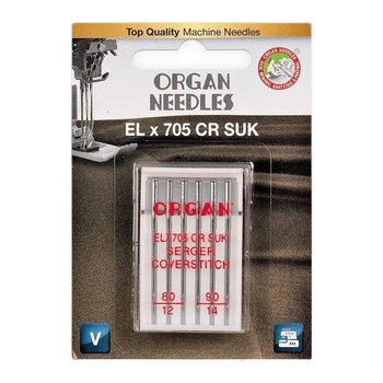 Иглы швейные хромированные ORGAN EL×705 CR SUK №80/90 для оверлока, распошивалки блистерная упаковка 6 штук (7021)