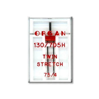 Иглы швейные двойные ORGAN TWIN STRETCH №75/4 пластиковый бокс для бытовых швейных машин (7011)