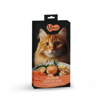 Кремовое лакомство для кошек Mavsy Creamy Treats Salmon+scallop+roe, Филе лосося в сочетании с сочными гребешками и красной икрой, 5х15г (4820266800536)