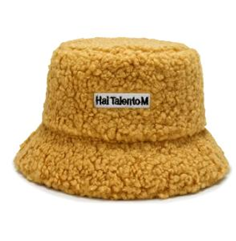 Панамка Тедди из овечки на зиму жёлтая с надписью OneSize