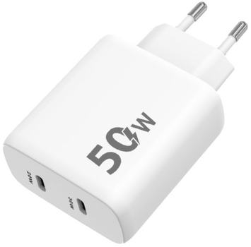 Ładowarka sieciowa Winner Group 2 x USB-C PD 50 W White (8591194122446)