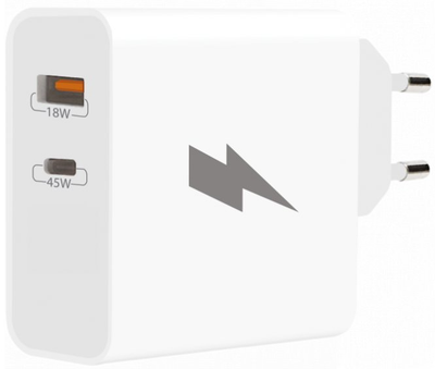 Ładowarka sieciowa Winner Group USB-C + USB-A QC PD 45 W White (8591194115622)