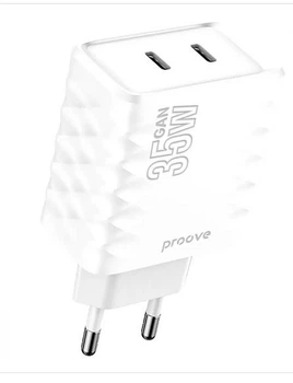 Сетевое Зарядное Устройство Proove Speed Surge Gan 35W (Type-C + Type-C) White