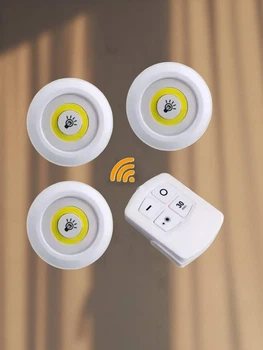 Комплект светодиодных светильников кнопок 3 шт с пультом ДУ LED light Светодиодный сенсорный ночник от батареек