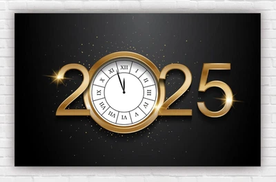 Паперовий плакат на Новий рік / Різдво "Золотий годинник 2025", 120х75 см