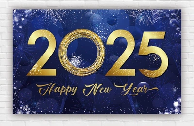 Паперовий плакат на Новий рік / Різдво "Блакитний фон, салют 2025", 120х75 см