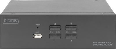 KVM-перемикач Digitus 4-Port Dual View HDMI 4K Black (DS-12883)