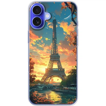 Силиконовый Чехол с Картинкой для iPhone 16 Plus Принт (Париж, Эйфелева Башня) (58616-ysm037)