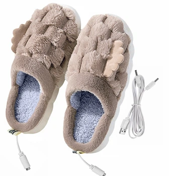 Домашние комнатные тапочки Lesko A-232 USB Beige с подогревом и крыльями женские р. 38.5