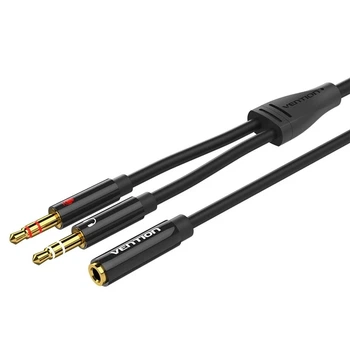 Сплітер Vention перехідник-розгалужувач 3.5 mm 2 AM to 3.5 mm AF AUX 4-піновий 1 м Black (BHDBF)